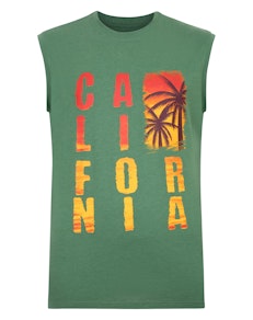 Bigdude – T-Shirt mit ärmellosem California-Print, Dunkelgrün, Größe L